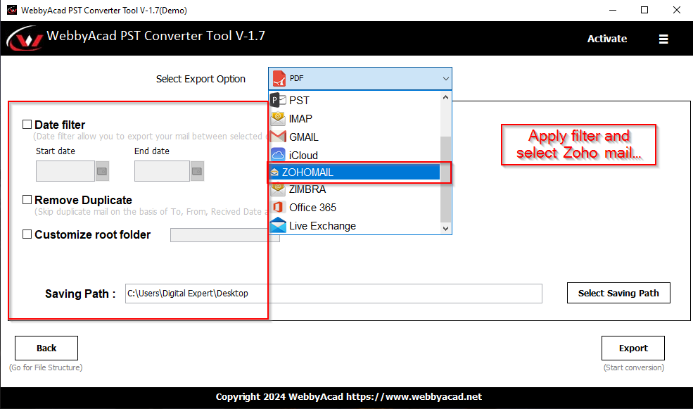 select zohomail for migration