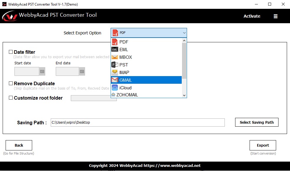 Select-Gmail-from-Export-options-in-PST-converter-software