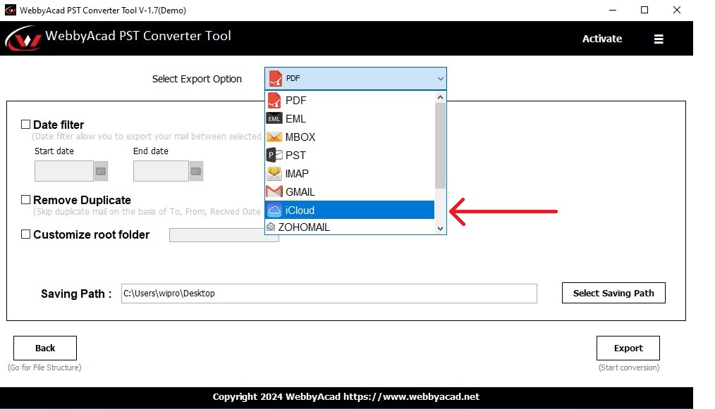 select-Apple-mail-or-icloud-for-exporting-pst-file