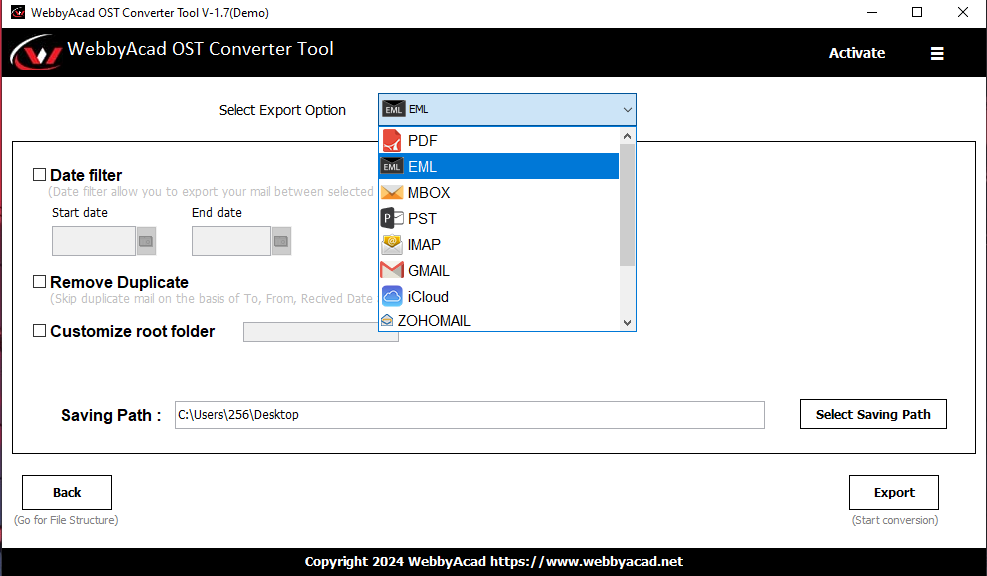 select-the-eml-format